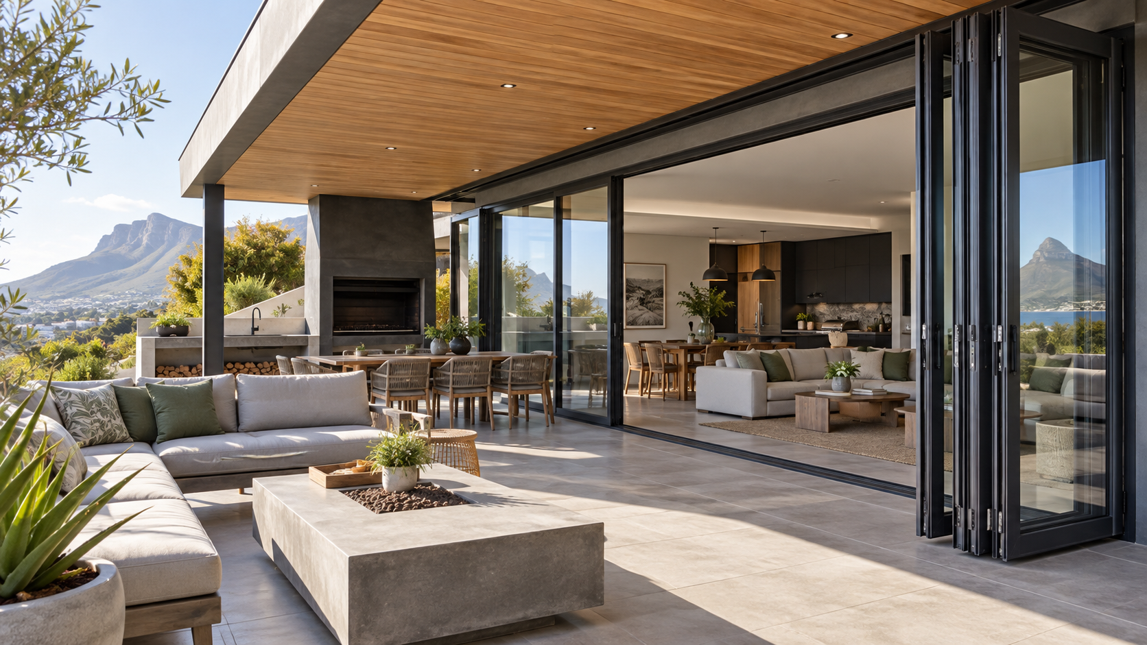 Architectural inspiration: aluminium folding doors opening a living space onto a patio
